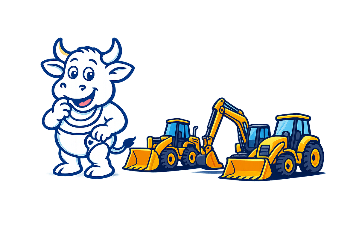 Baby Bulls mascot with construction vehicles